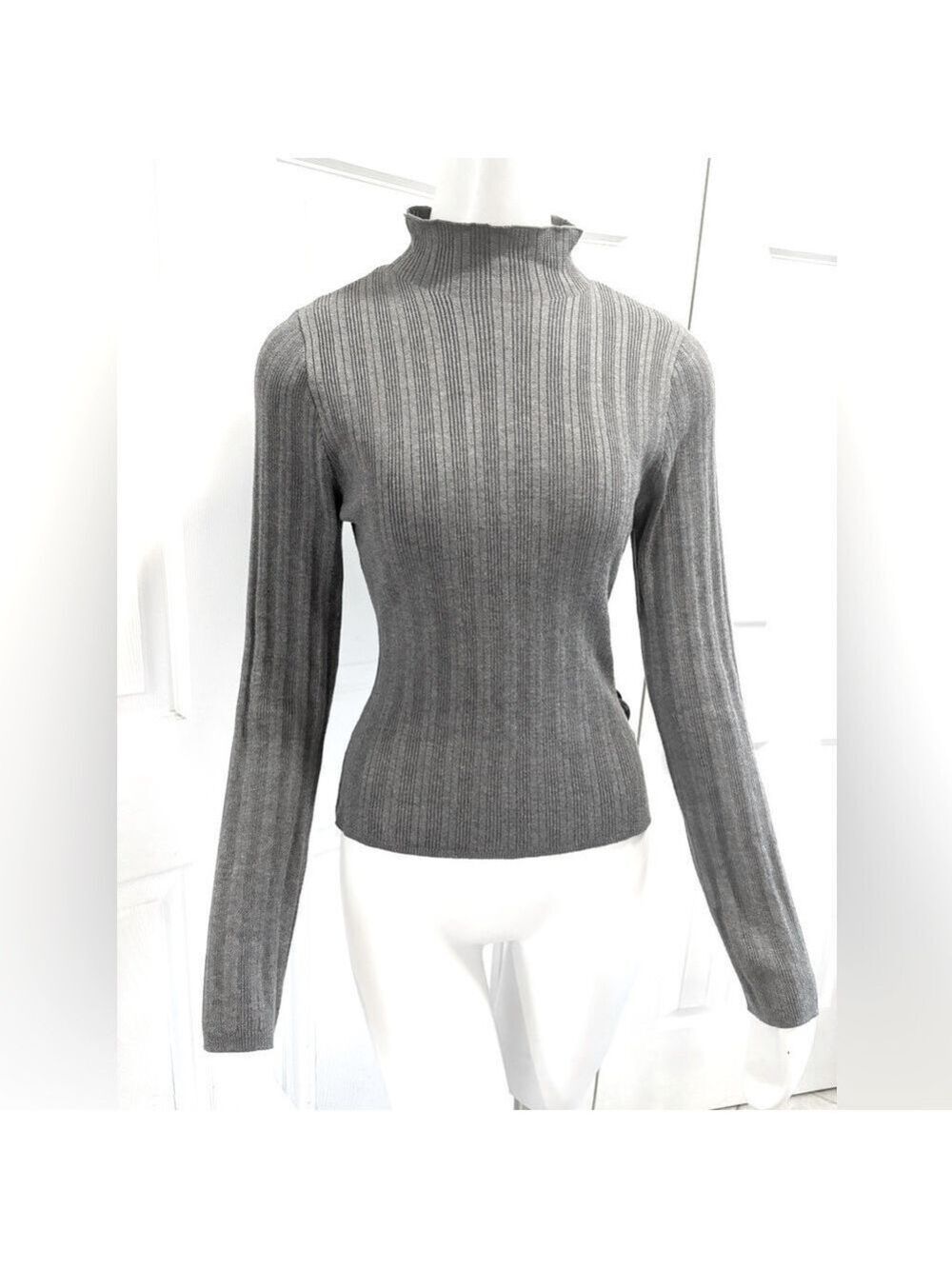 House of Harlow 1960 Ribbed Turtleneck Sweater Fitted Grey Long Sleeves Sz Large